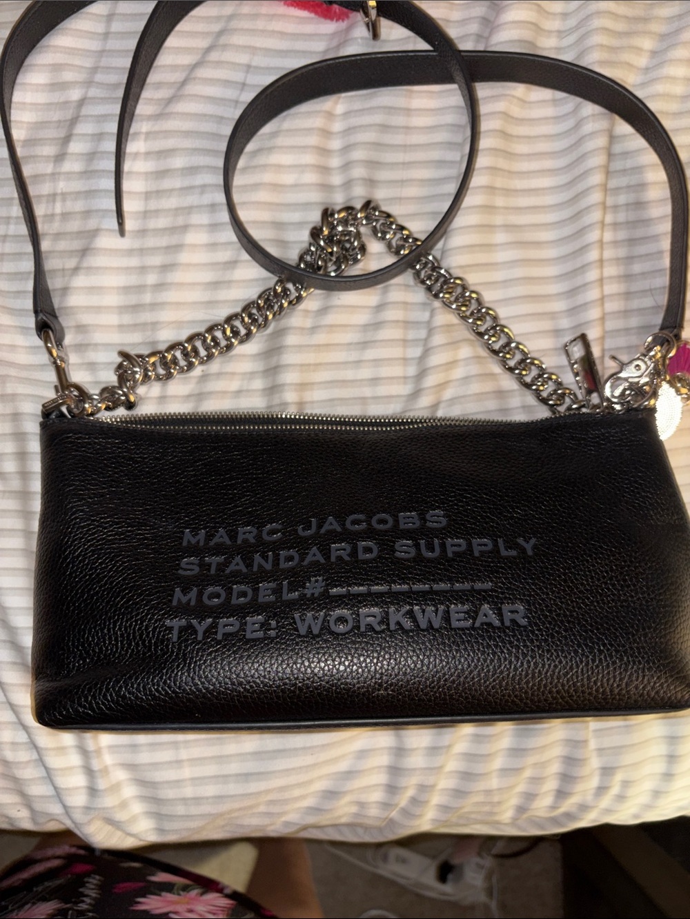 Marc Jacobs Black Leather Chain-Strap Crossbody with Embossed Logo